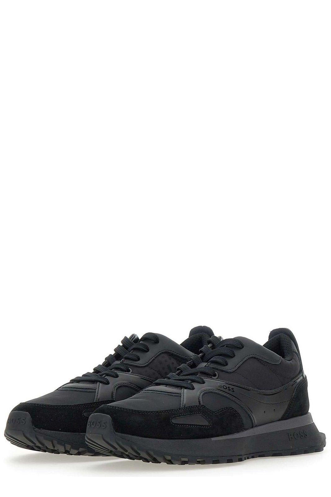 Hugo Boss Minimalist Black Low-top Sneakers With Smooth Finish In Black