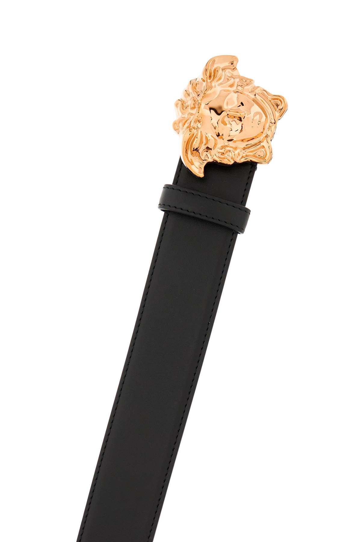 Shop Versace Leather Belt With La Medusa Buckle In Nero