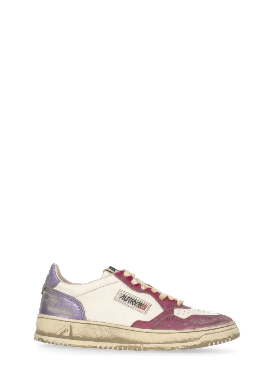 Autry Low-top Leather Sneakers With Vintage Effect In Purple
