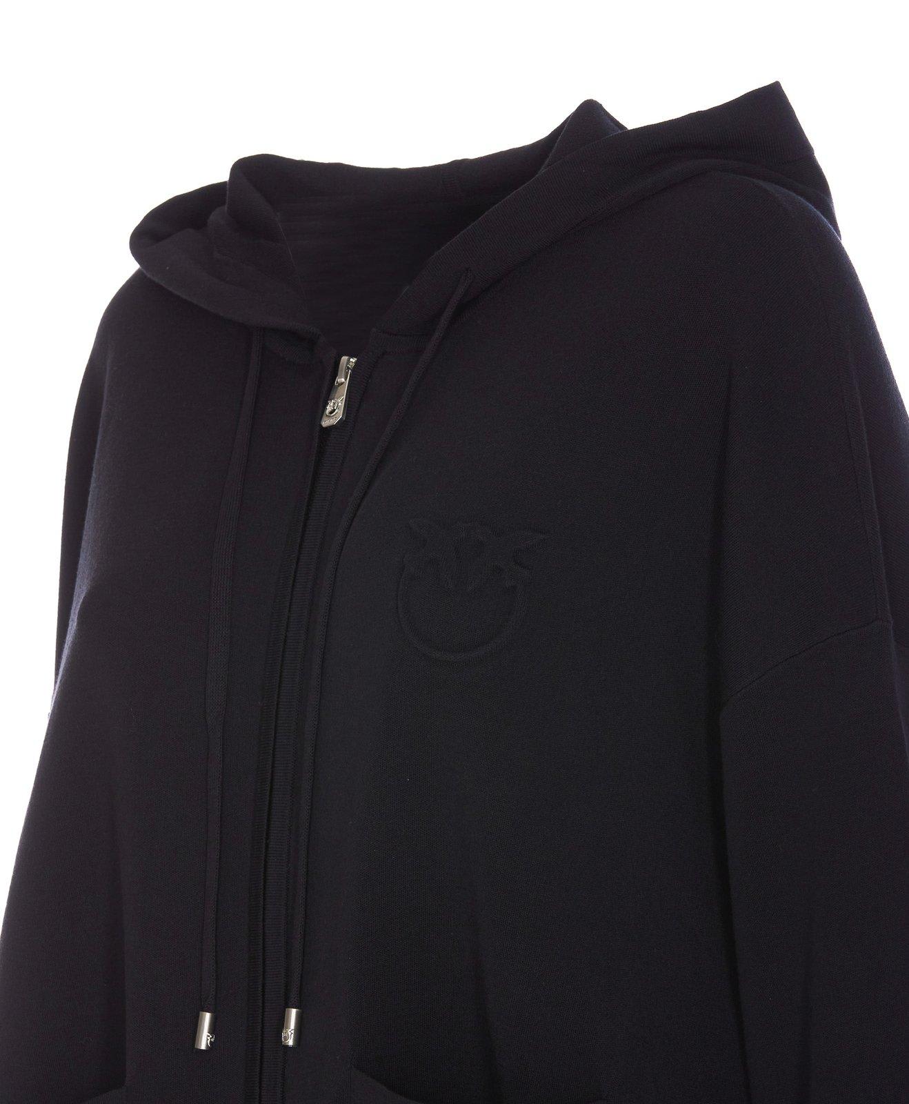 Shop Pinko Tirage Drawstring Zip-up Hoodie In Black