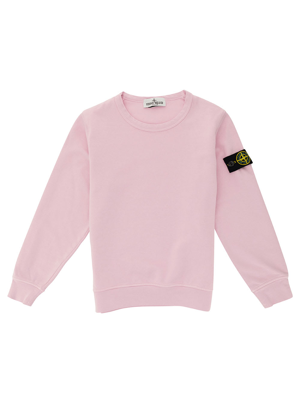 Shop Stone Island Junior Pink Crewneck Sweatshirt With Logo Patch In Cotton Boy