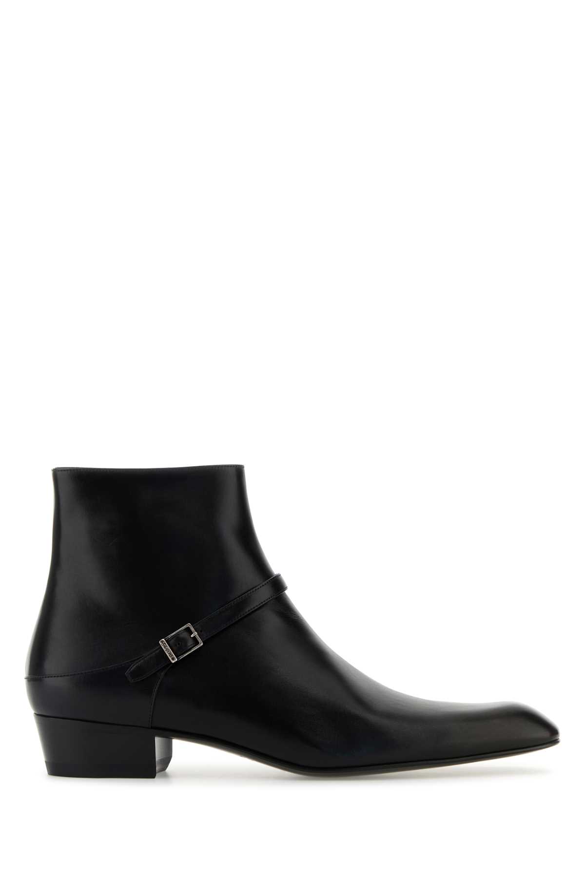 Saint Laurent Augustin Ankle Boots With Pointed Toe And Buckle Detail