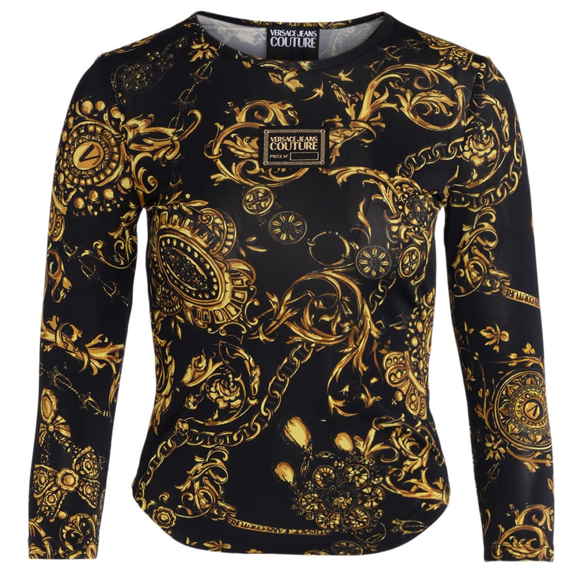 Versace Jeans Couture Black T-shirt With Regalia Baroque Print