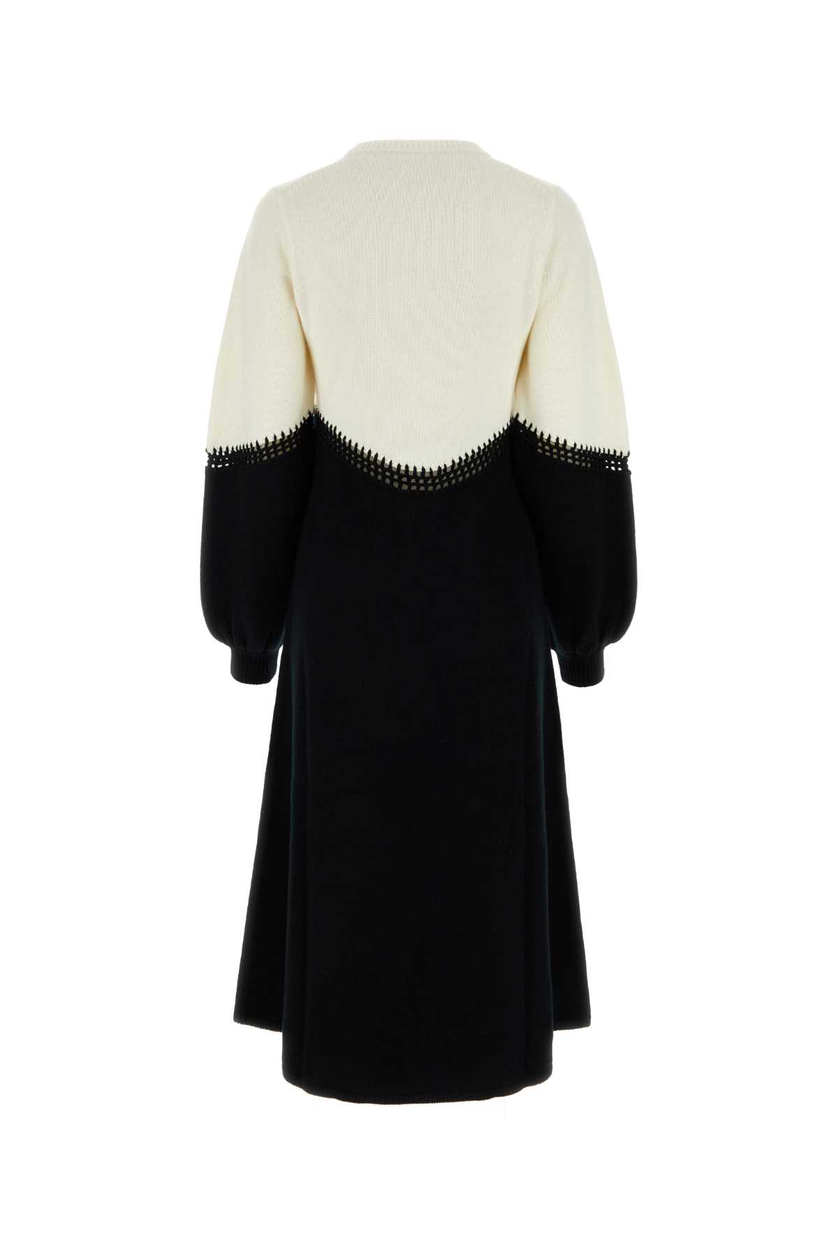 Chloé Two-tone Wool Blend Sweater Dress In Blackwhite1