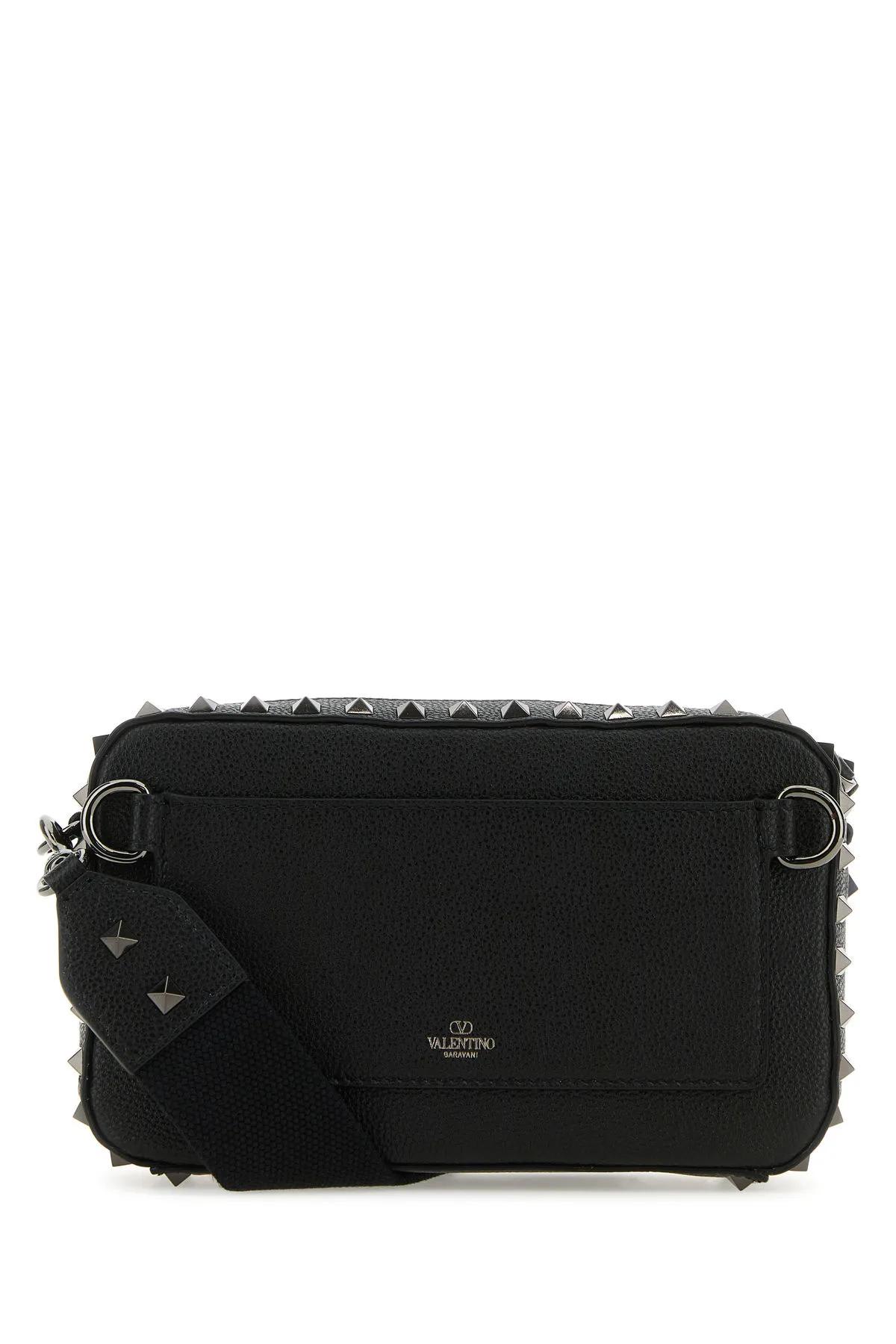 Shop Valentino Black Leather Rockstud Crossbody Bag
