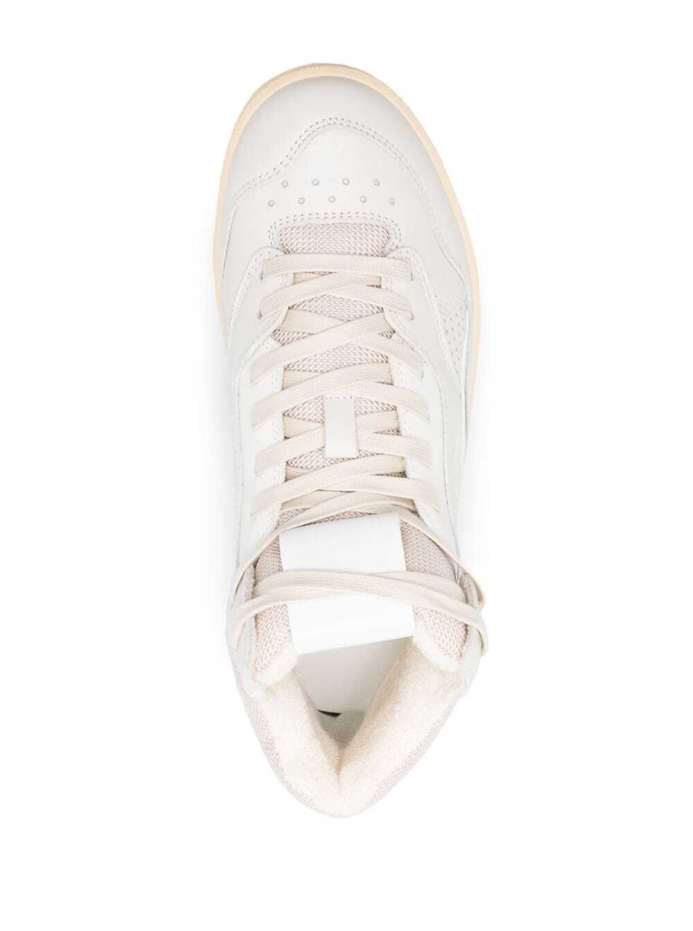 Shop Jil Sander Beige High-top Sneakers With Leather Inserts And Embossed Logo In Canvas Woman