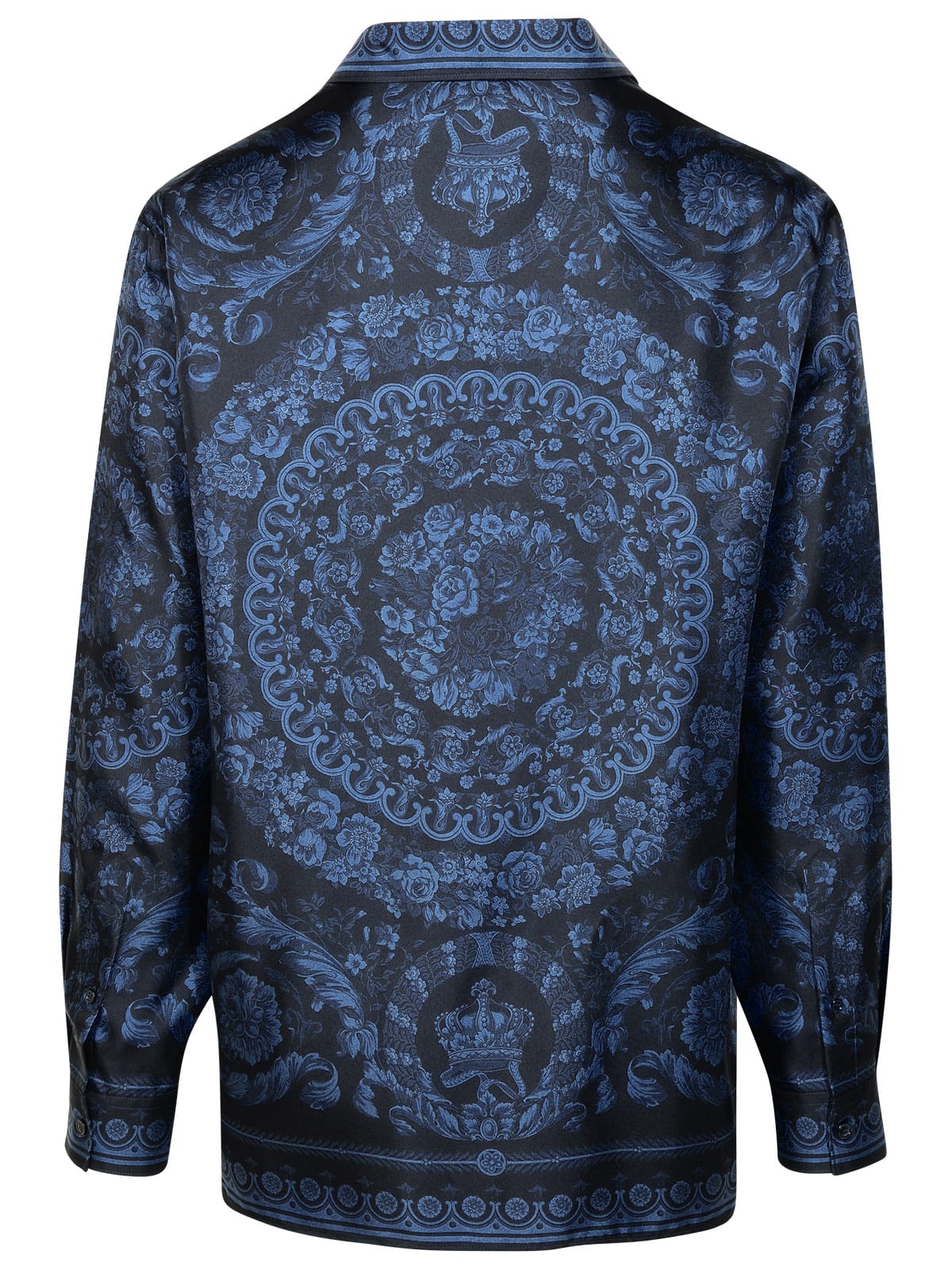 Shop Versace Barocco Blue Silk Shirt In Navy