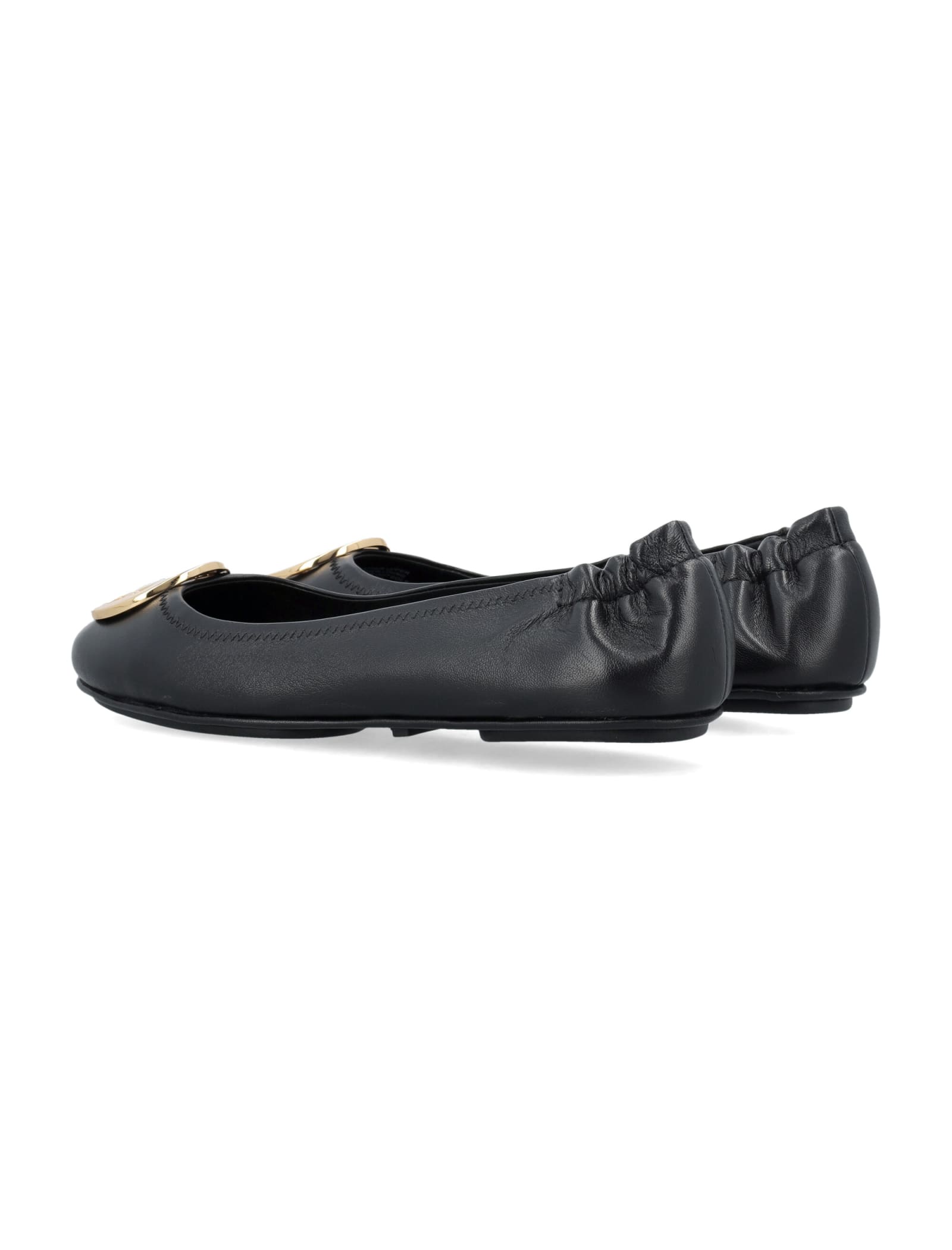 Shop Tory Burch Minni Travel Ballet Flats With Logo In Perfect Black / Gold