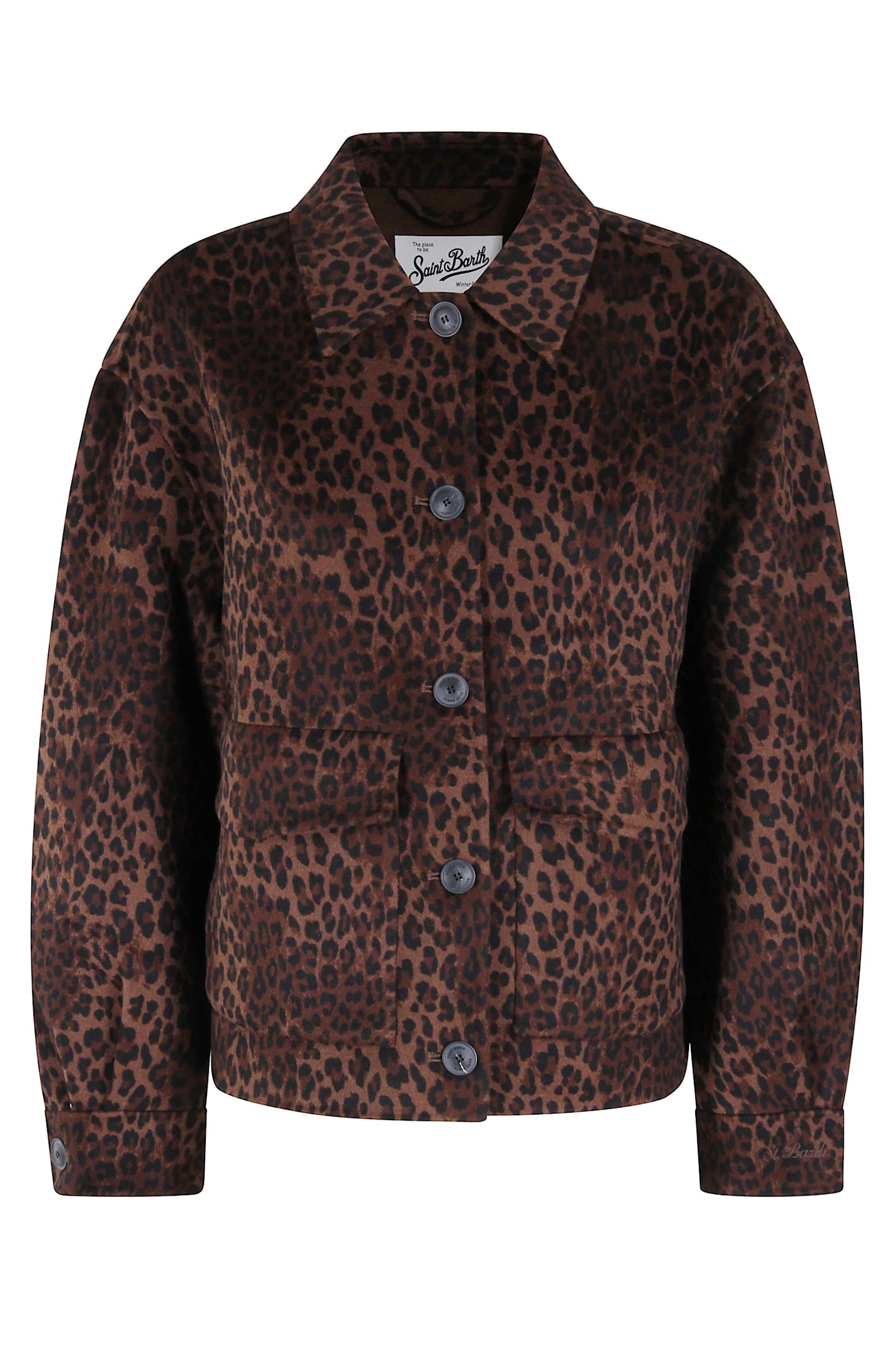 Mc2 Saint Barth Bonnibell Buttoned Leopard-print Jacket In Brown
