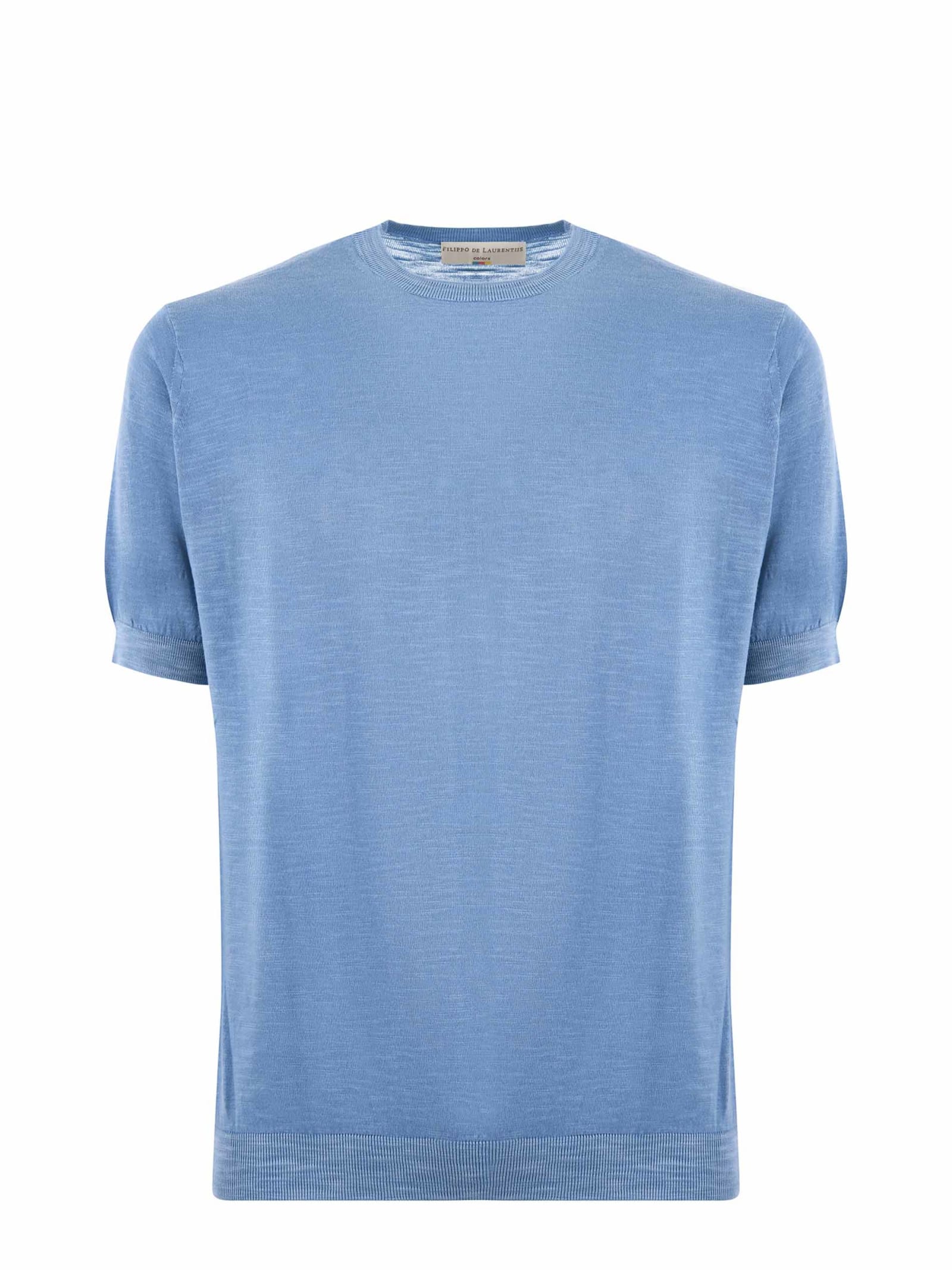 Shop Filippo De Laurentiis T-shirt In Cotton Thread In Azzurro