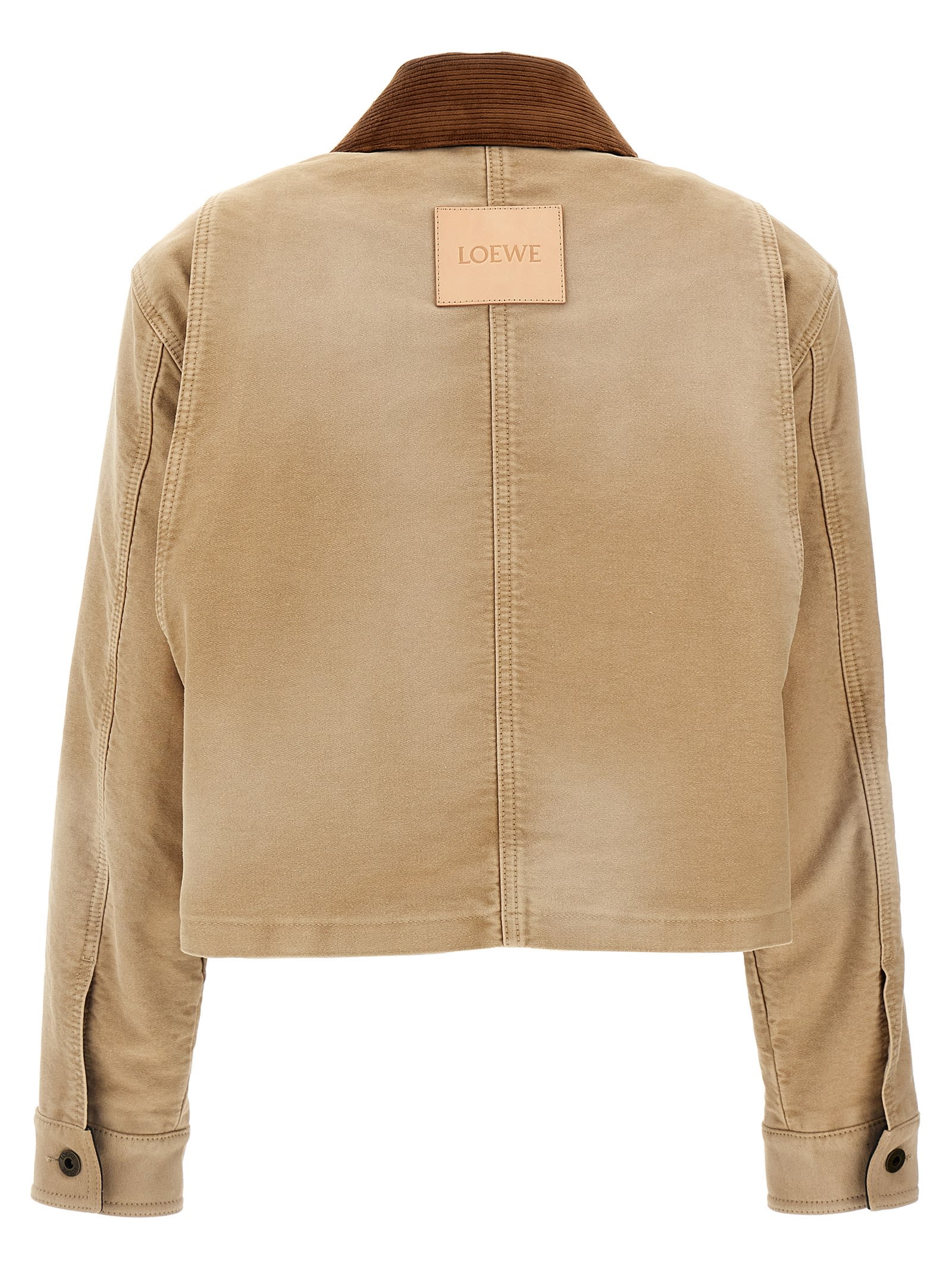 Shop Loewe Satin Velvet Collar Jacket In Beige