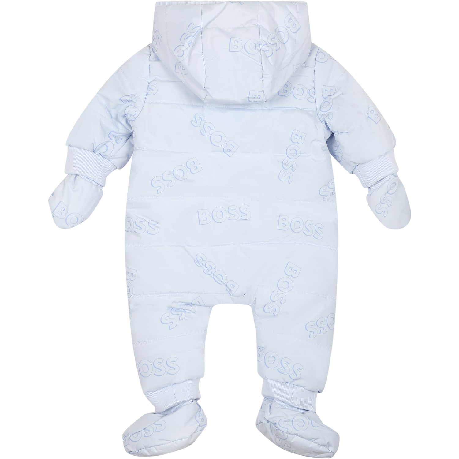 Shop Hugo Boss Light Blue Down Jacket For Baby Boy With Logo