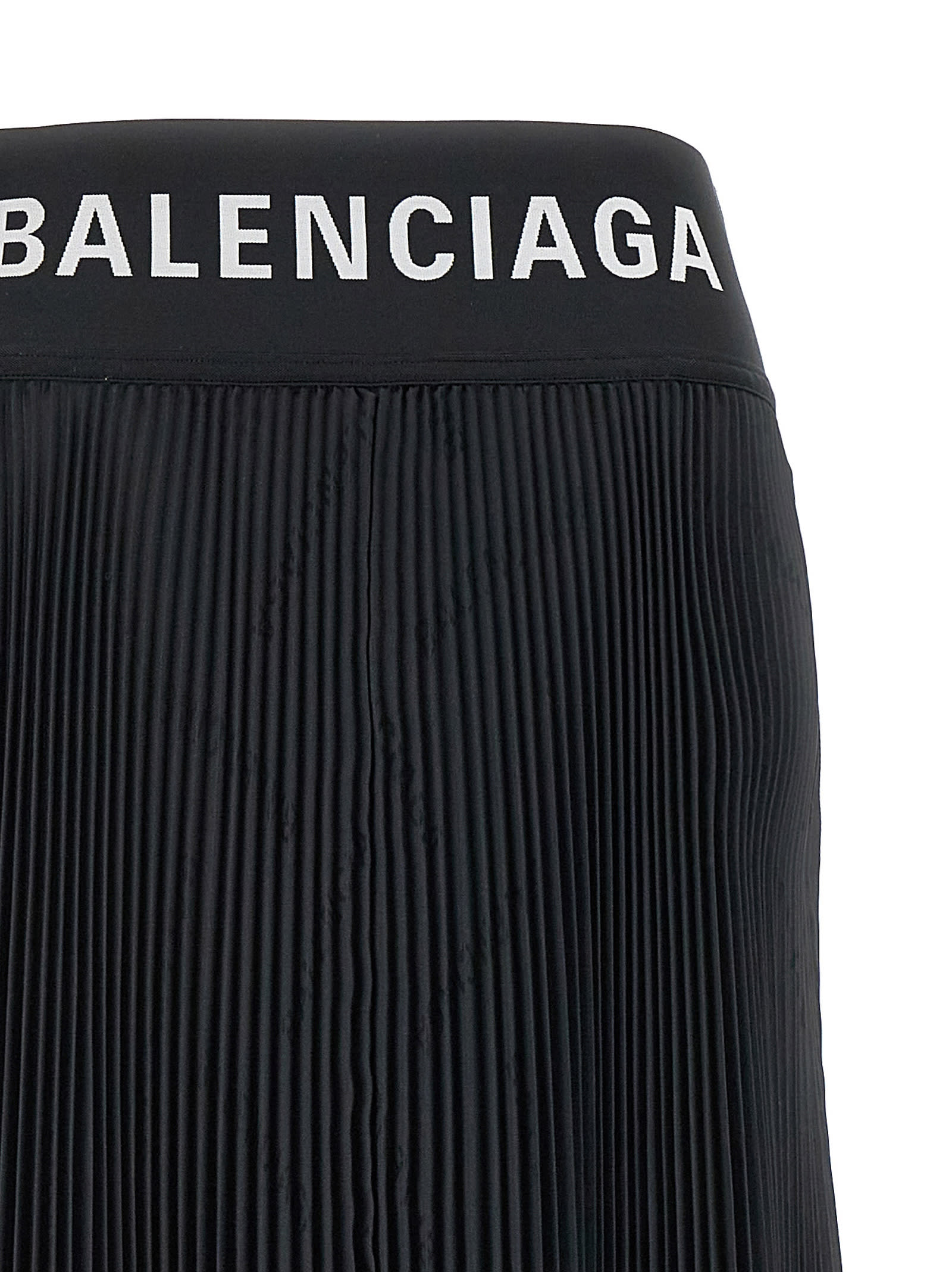 Shop Balenciaga Logo Pleated Skirt In Black