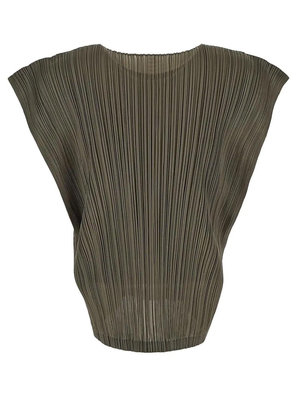 Shop Issey Miyake Pleated Top In Khaki