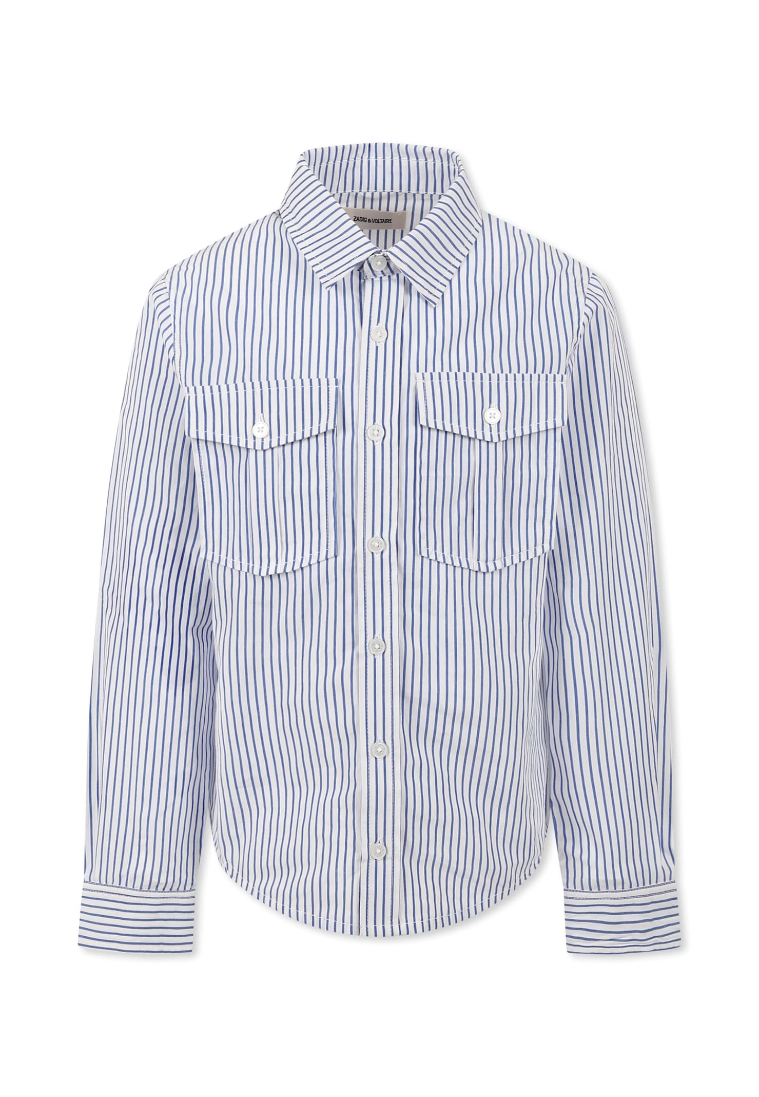 Zadig & Voltaire White Shirt For Boy With Rock N Roll Is Not Dead Lettering In Light Blue