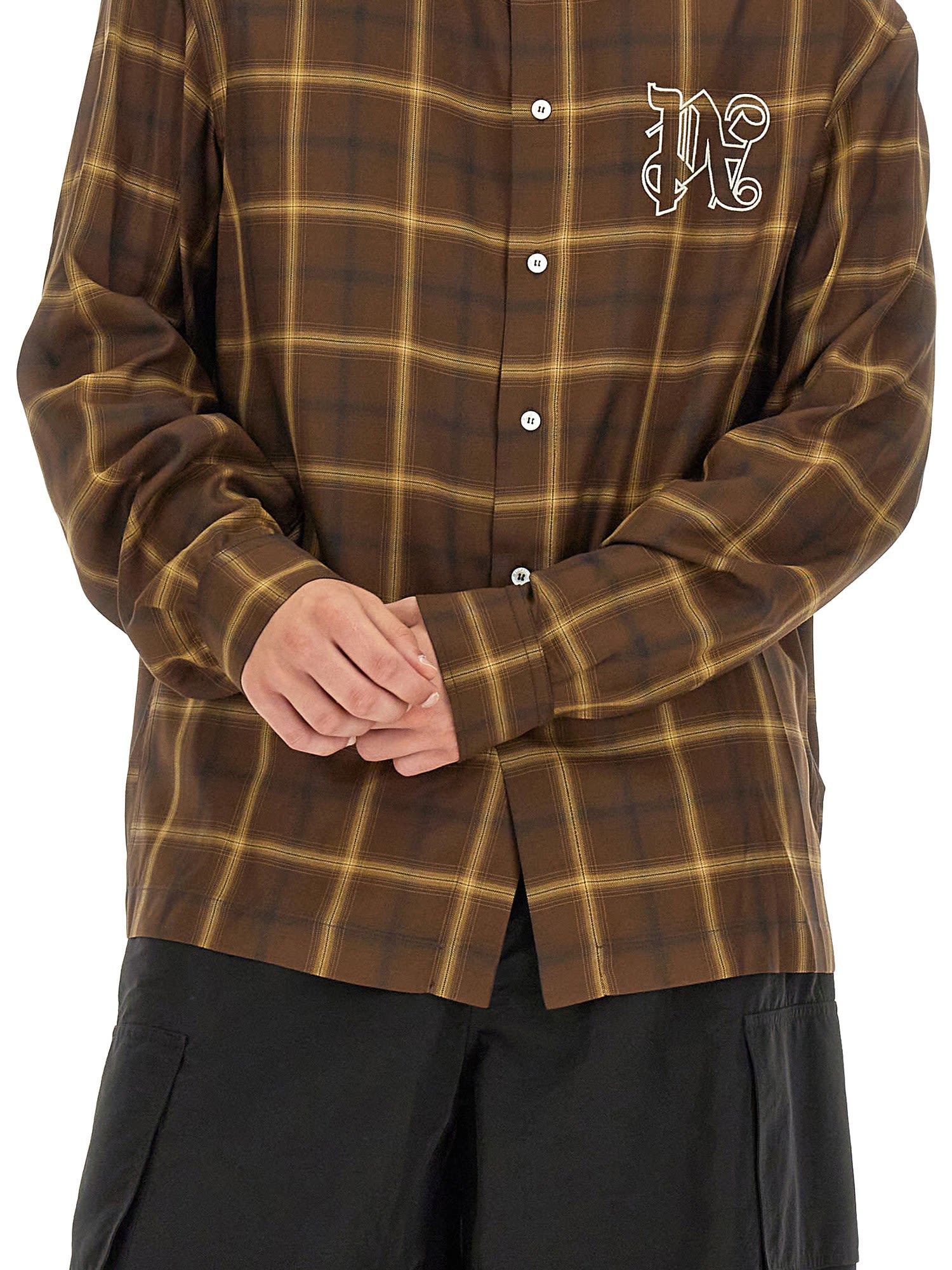 Palm Angels Camicia A Maniche Lunghe Con Monogram In Brown