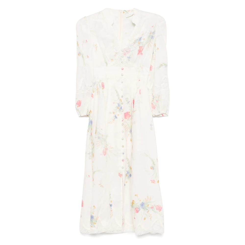 Zimmermann Lucky Linen Midi Dress In White