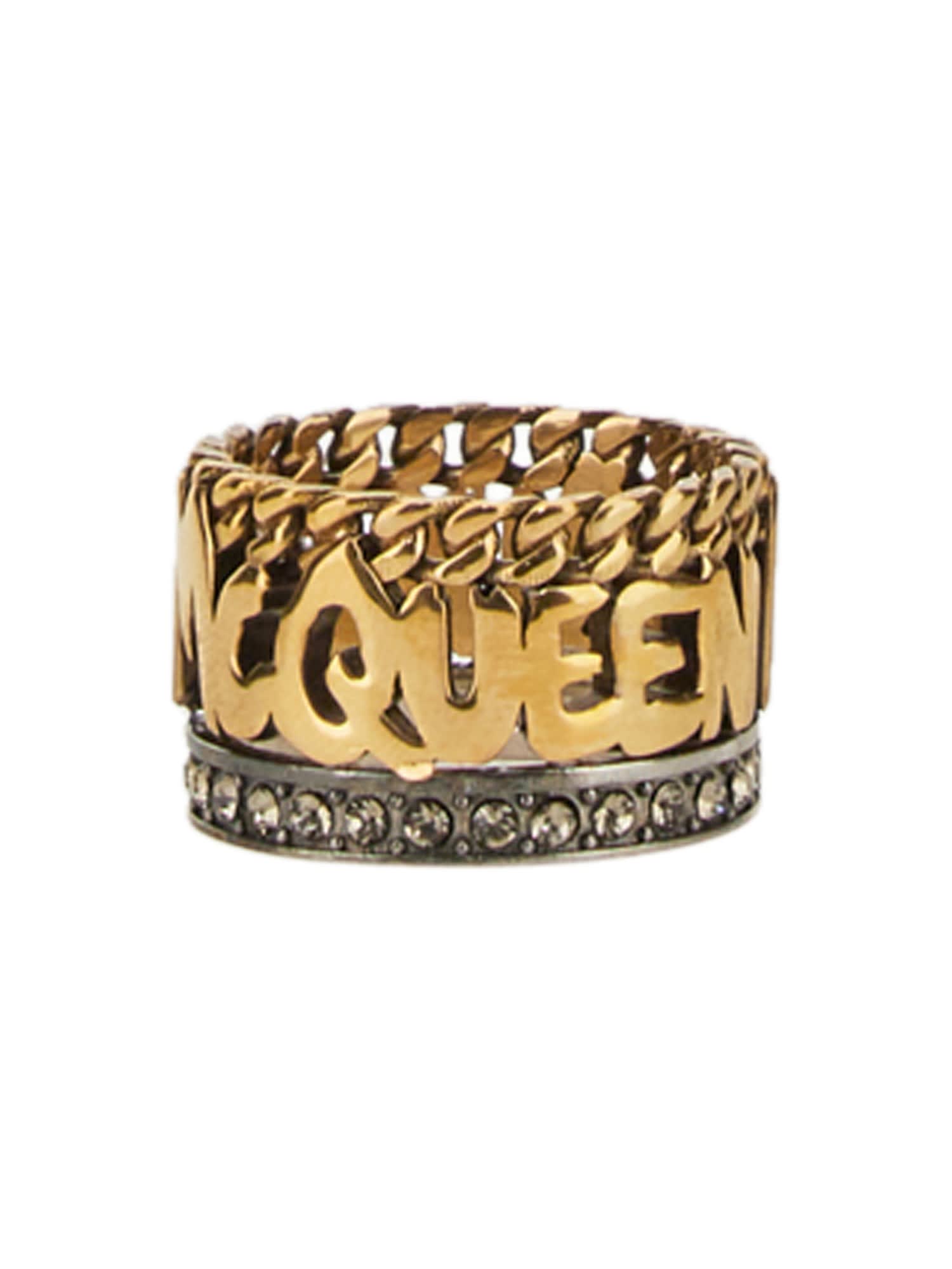 Alexander Mcqueen Chain Detail Embellished Band Ring In Gold