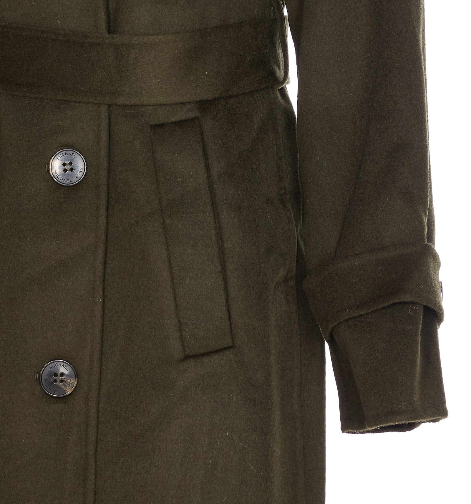 Michael Kors Long Double-breasted Brown Wool Coat With Belt In Brown