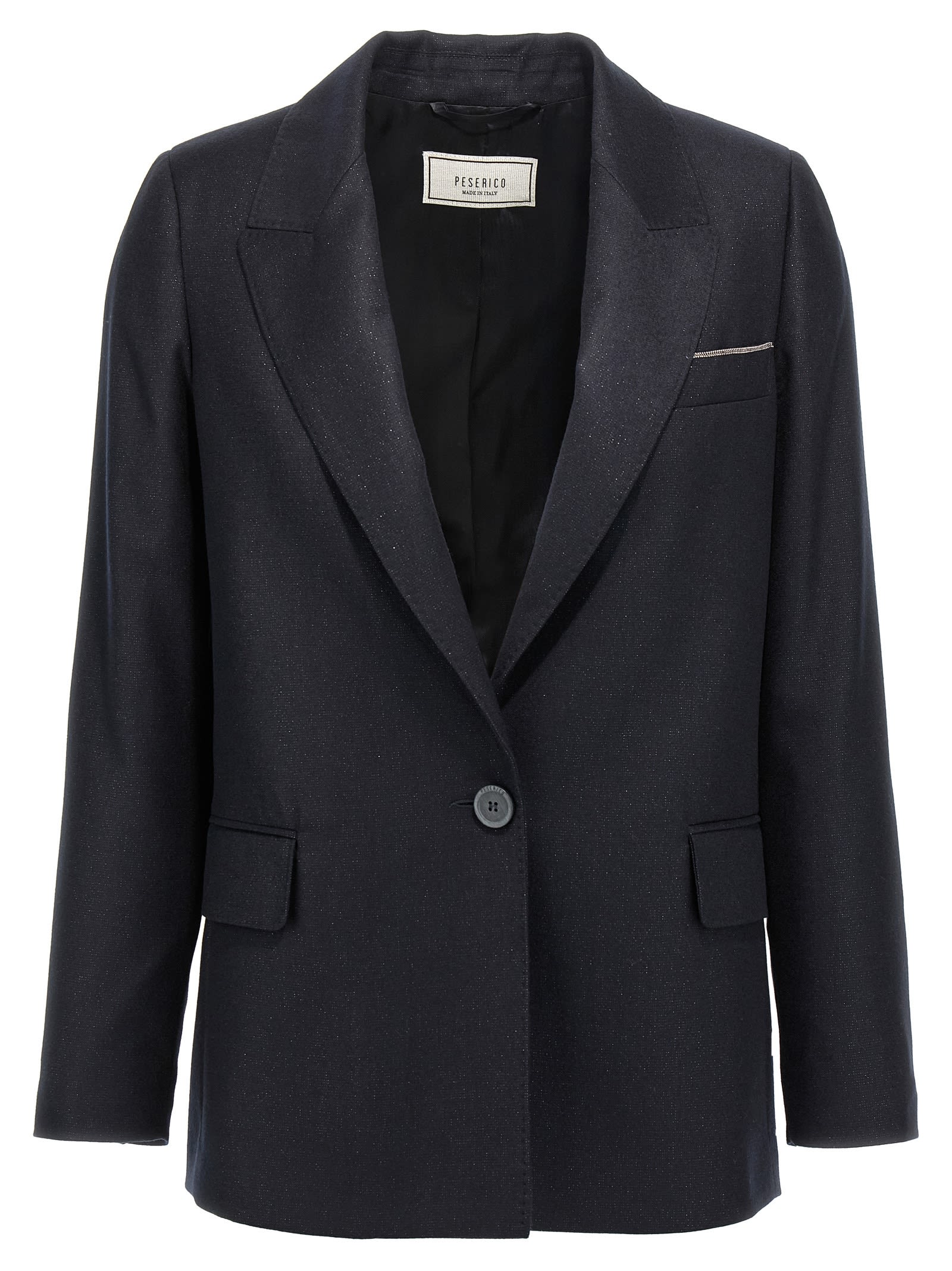 Peserico Shiny Blazer With Lapel And Pockets In Blue