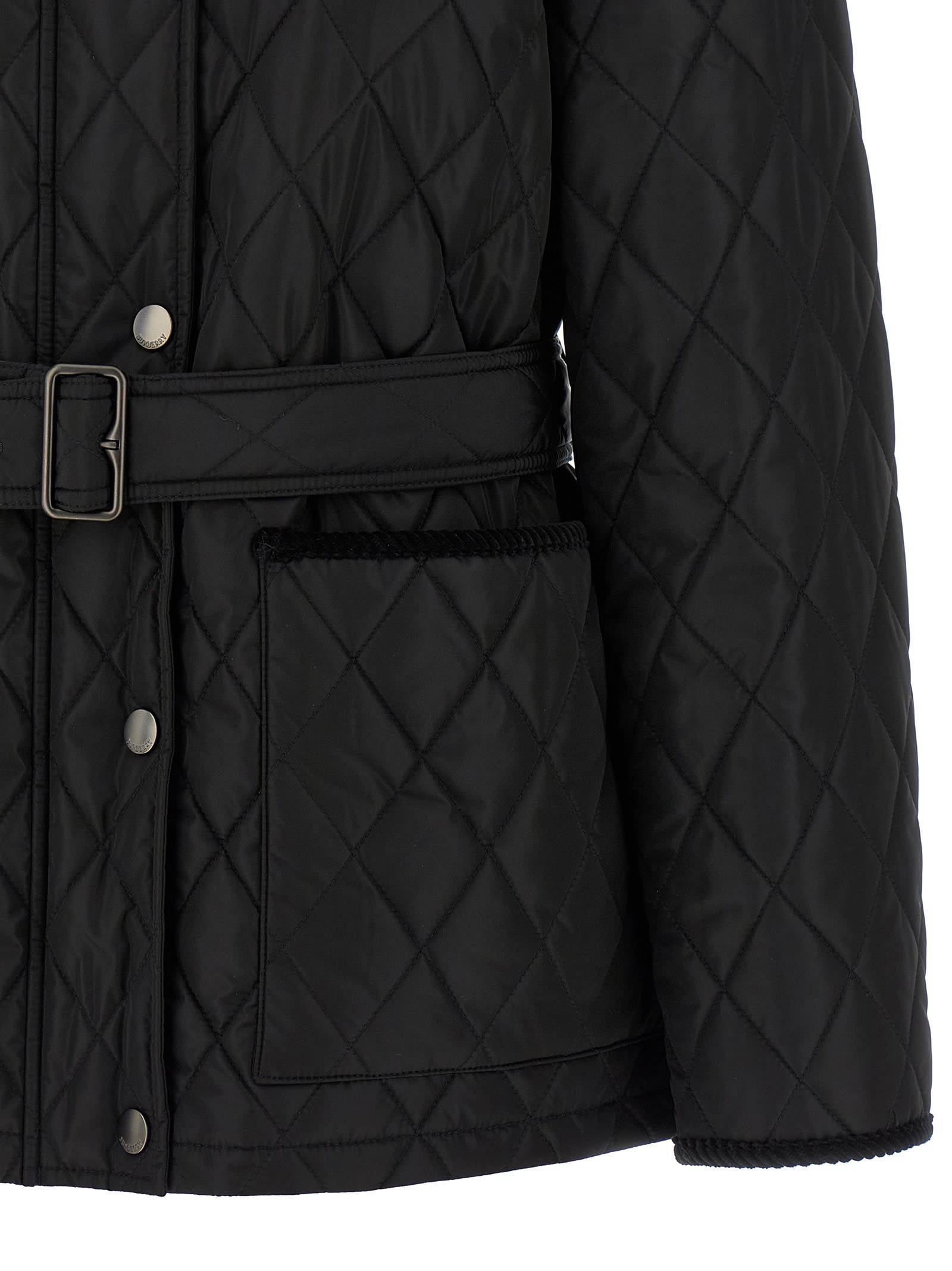 Burberry Women Black Nylon Belted Quilted Jacket In Black