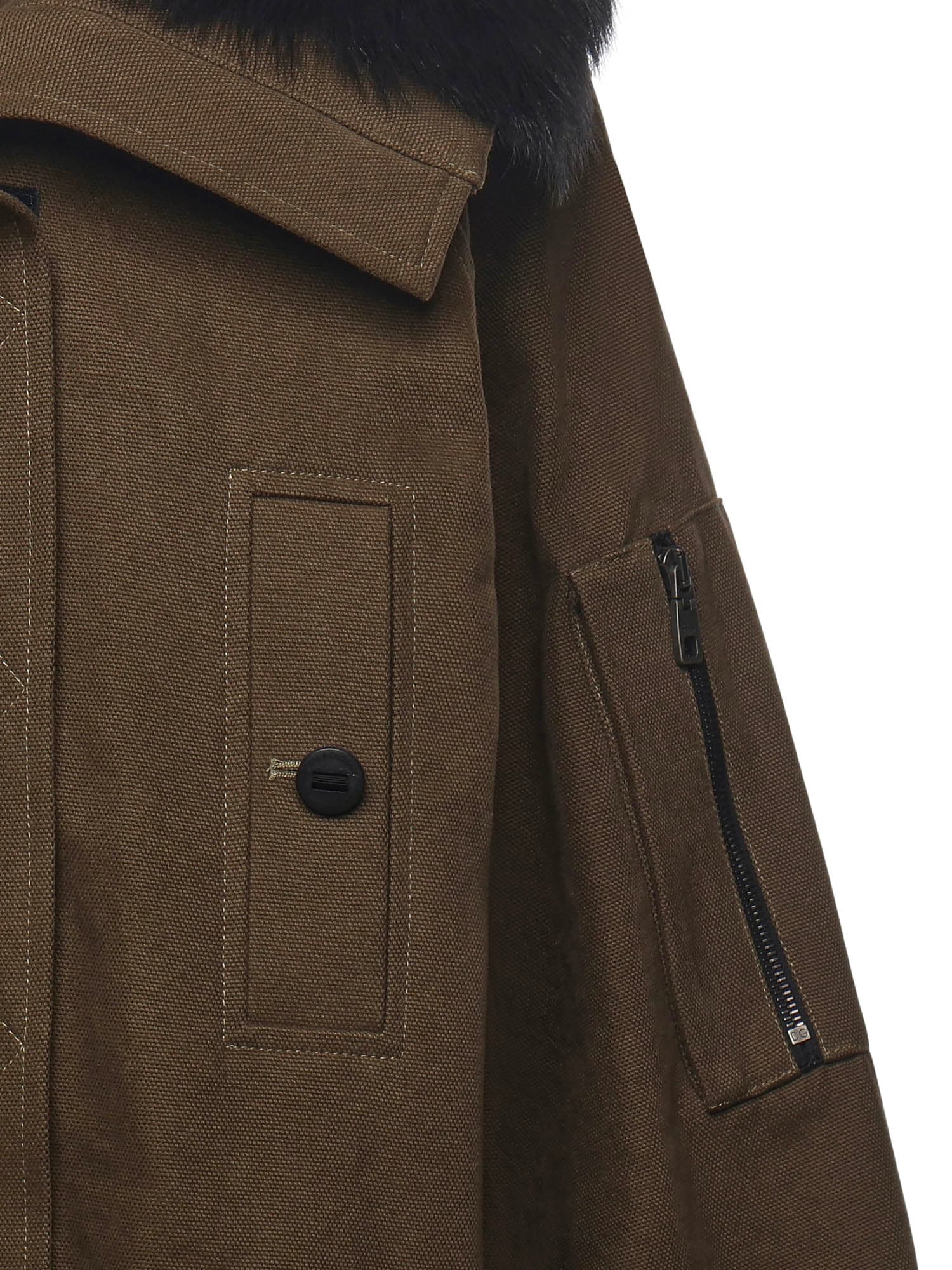 Dolce & Gabbana Hooded Jacket With Button Accents And Pockets In Brown