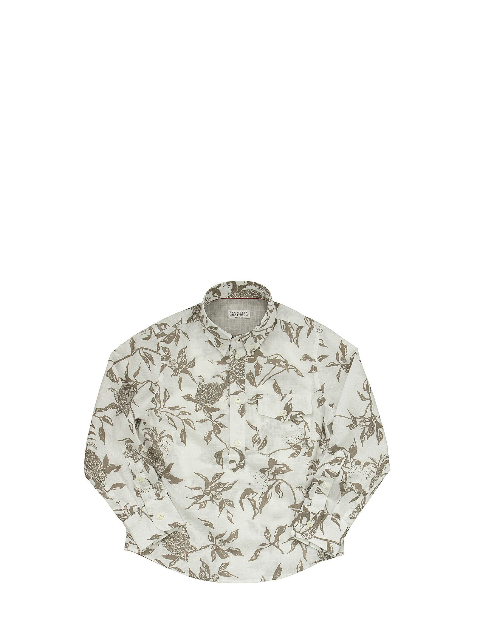 Brunello Cucinelli Cotton Tropical Print Shirt With Chest Pocket
