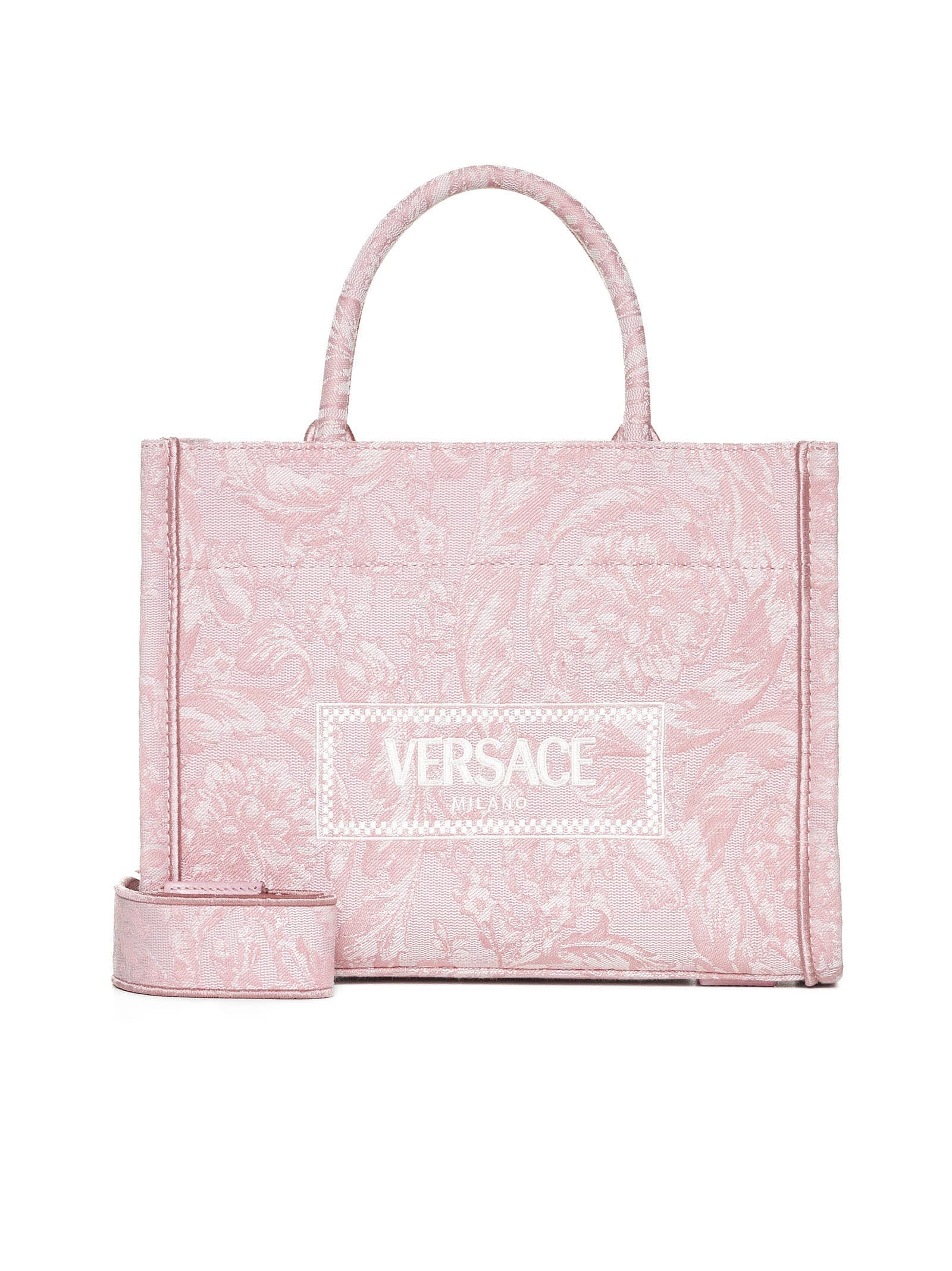 Shop Versace Tote In Pale Pink-english Rose-