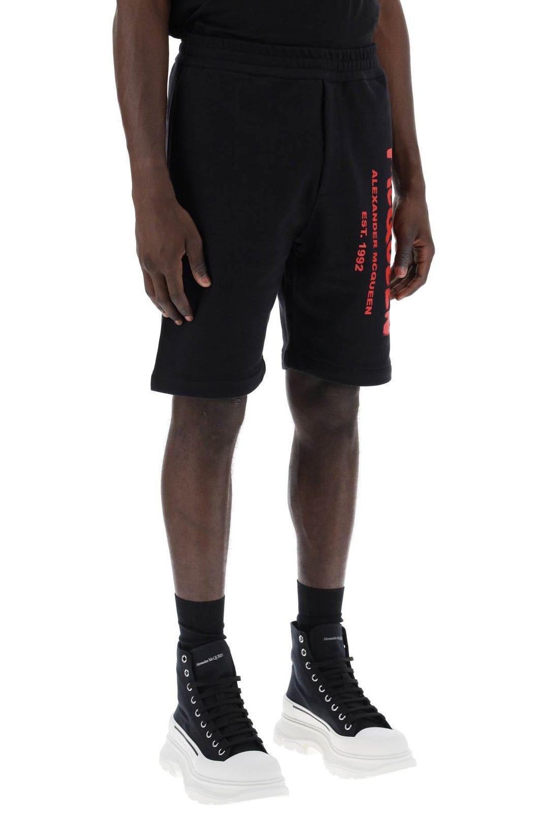 Alexander Mcqueen Jersey Graffiti Sweatshorts In Black
