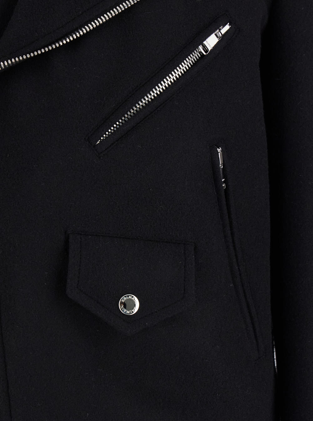 Shop Balmain Felted Wool Peacoat In Black