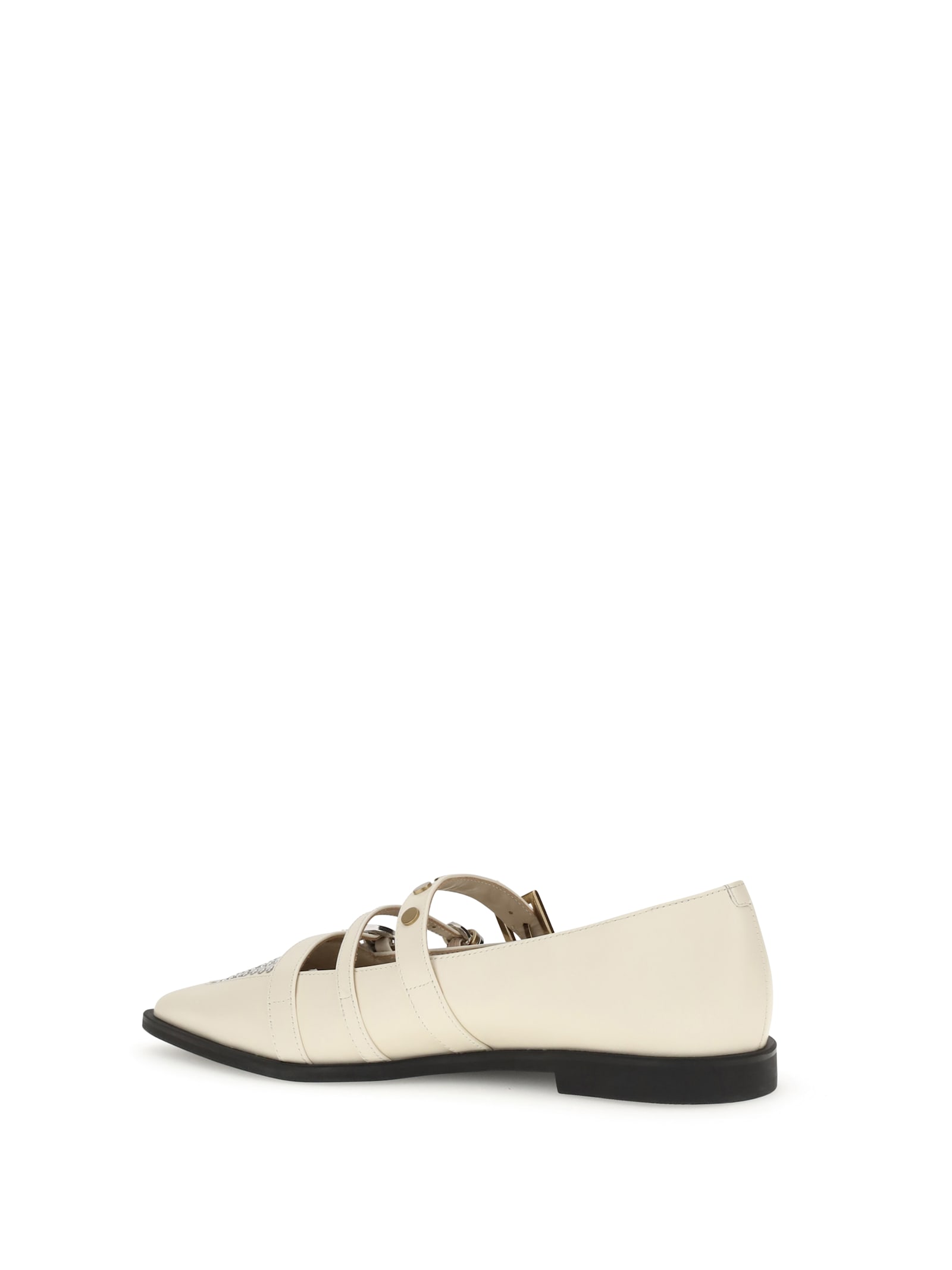 Pinko Buckle-embellished Pointed Ballet Flats In Neutral