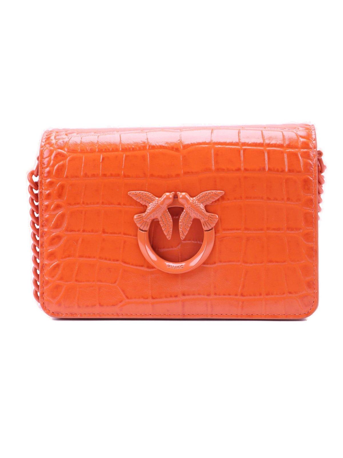 Shop Pinko Glossy Embossed Mini Lover Click Shoulder Bag In B Orange