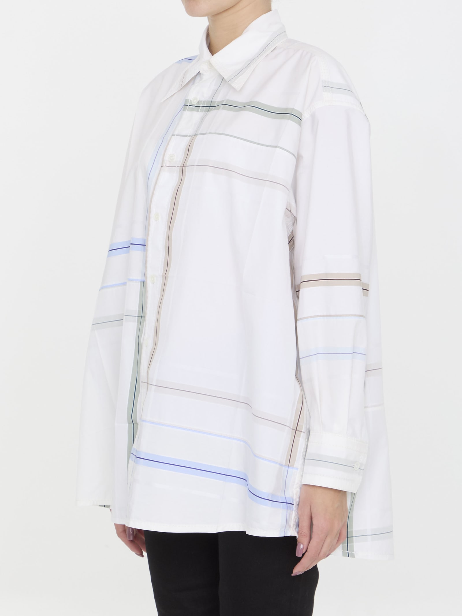 Bottega Veneta Womens White Blue Green Tau Checked Dropped-shoulder Relaxed-fit Cotton Shirt In White