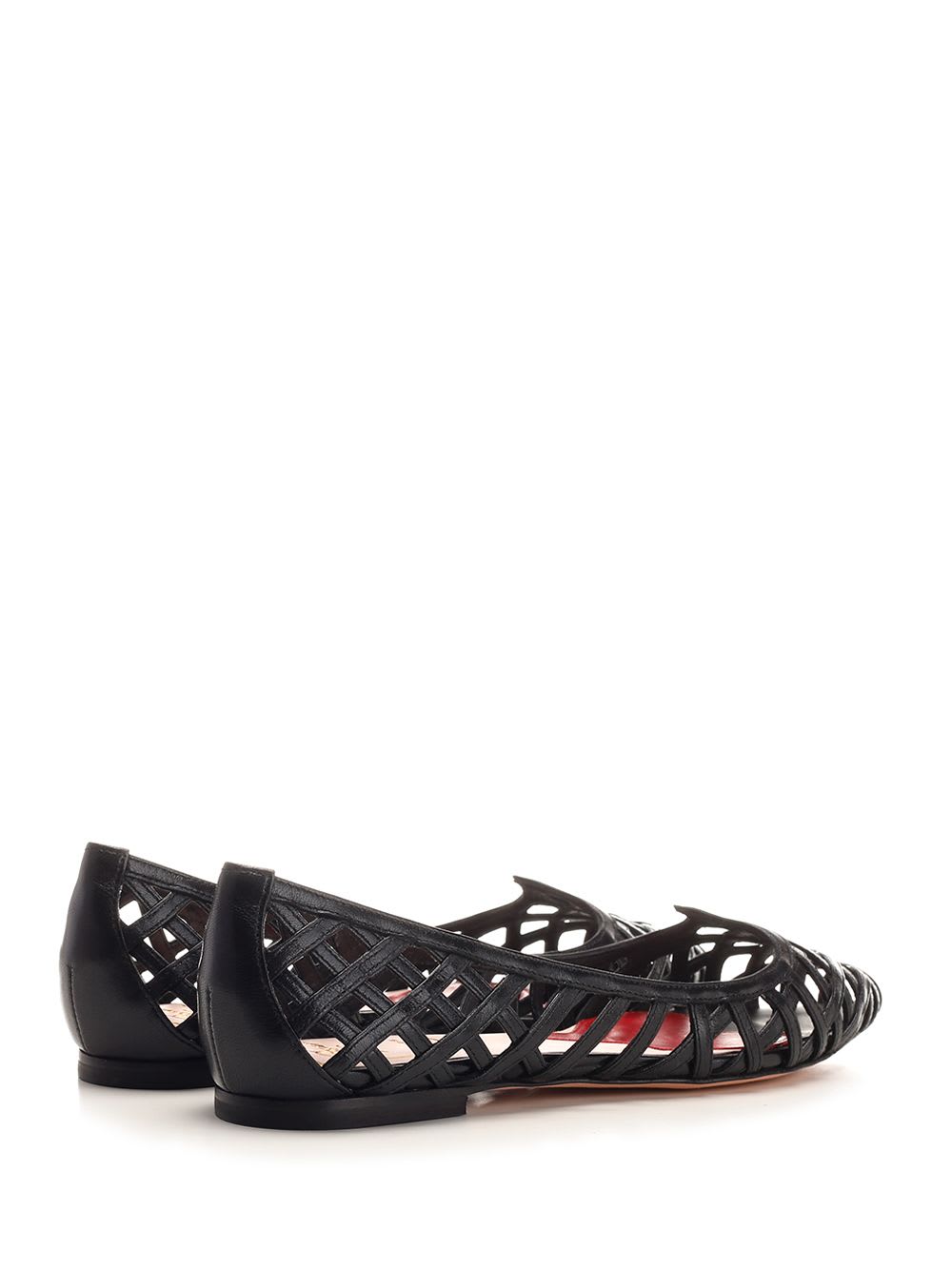Roger Vivier Leather Point Toe Ballet Flats With Cut-out Details In Black