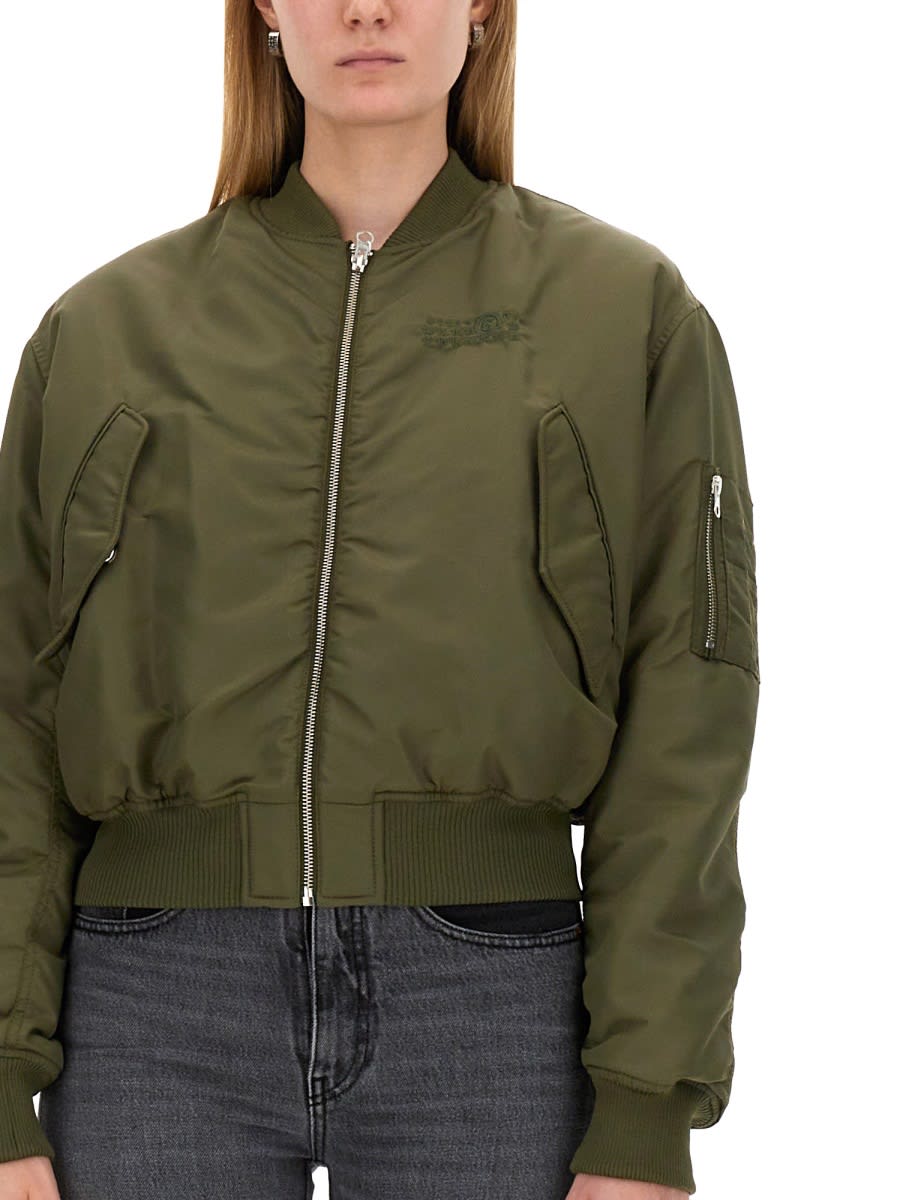 Shop Mm6 Maison Margiela Bomber Jacket With Logo In Military Green