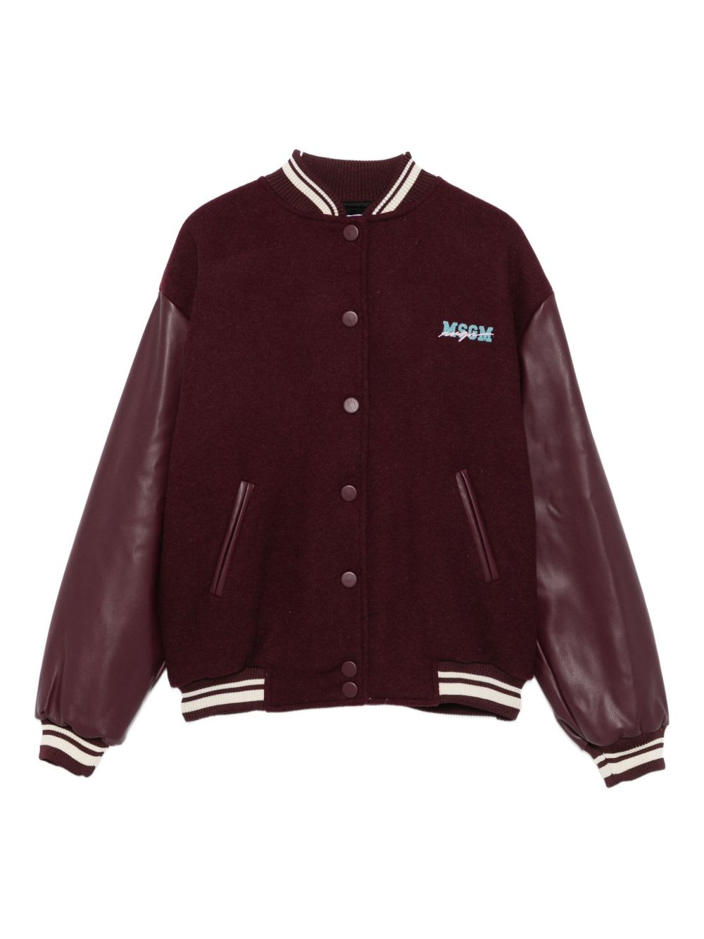 Msgm Kids Cotton Bomber Jacket In Burgundy