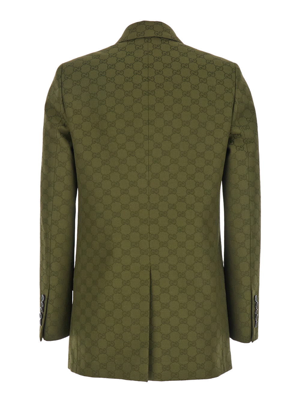 Gucci Green Double-breasted Jacket With Peak Revers In Gg Canvas Woman In Green