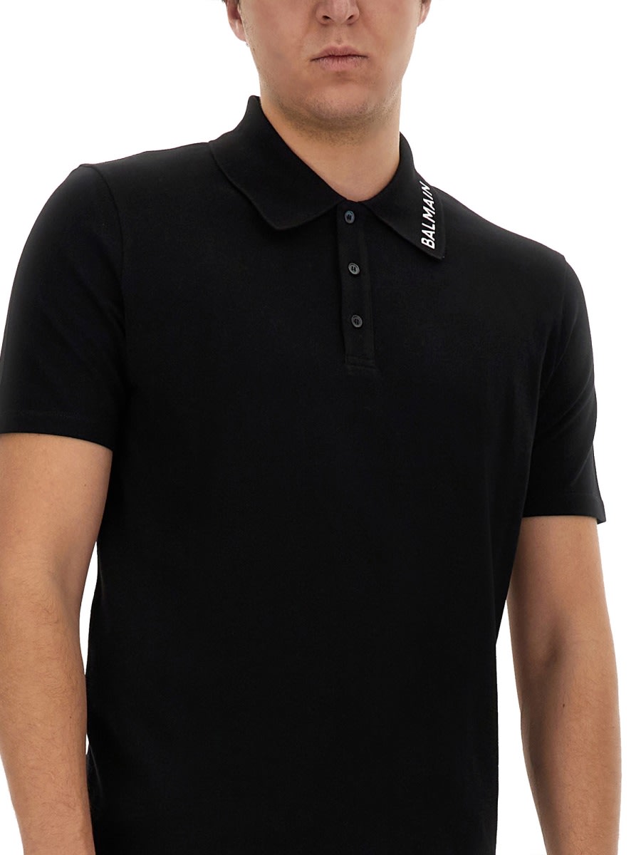 Shop Balmain Polo With Logo In Black