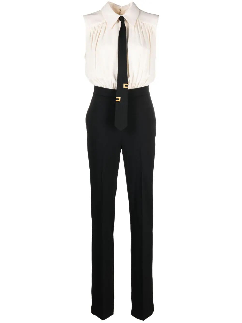 Shop Elisabetta Franchi Sleeveless Jumpsuit With Tie In Butter Black