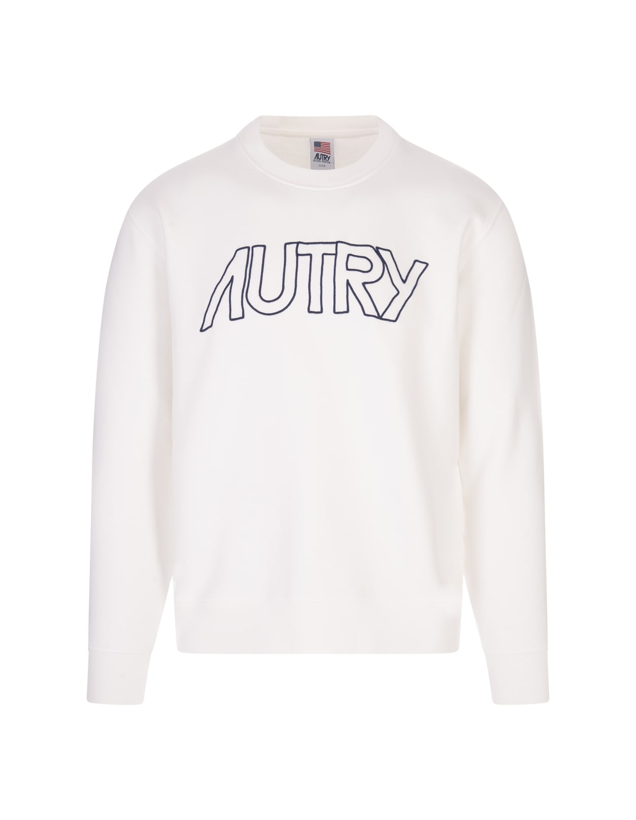 Shop Autry White Crewneck Sweatshirt With Embroidered Logo In Apparel White