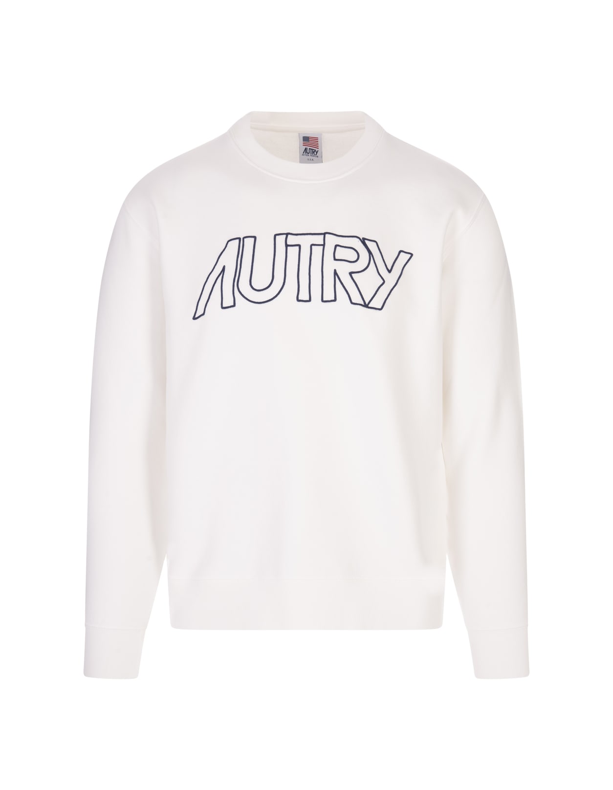 Shop Autry White Crewneck Sweatshirt With Embroidered Logo