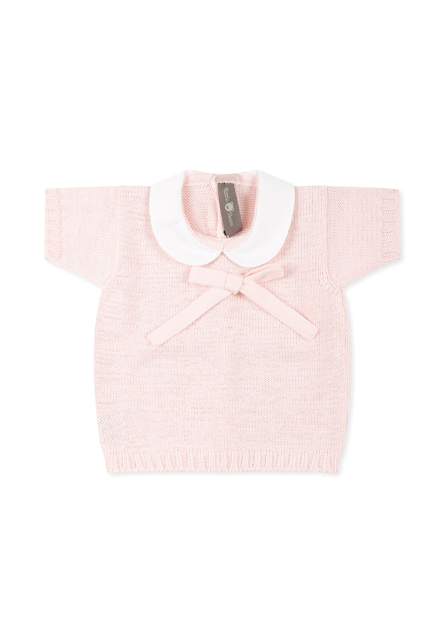 Little Bear Pink Sweater For Baby Girl With Bow In Pink
