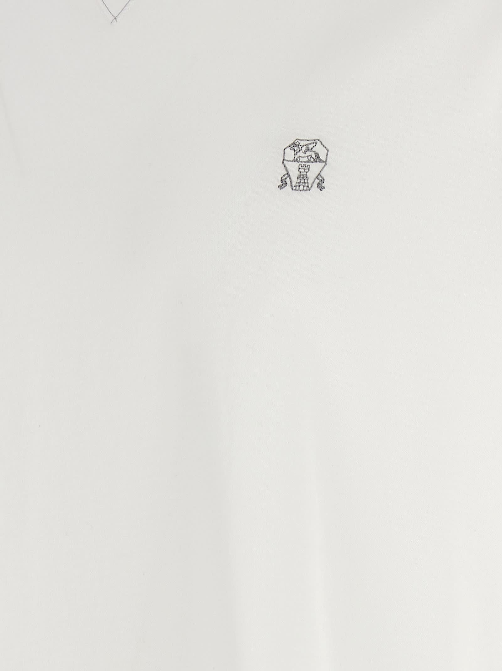 Brunello Cucinelli Crew Neck T-shirt With Subtle Logo Print In White