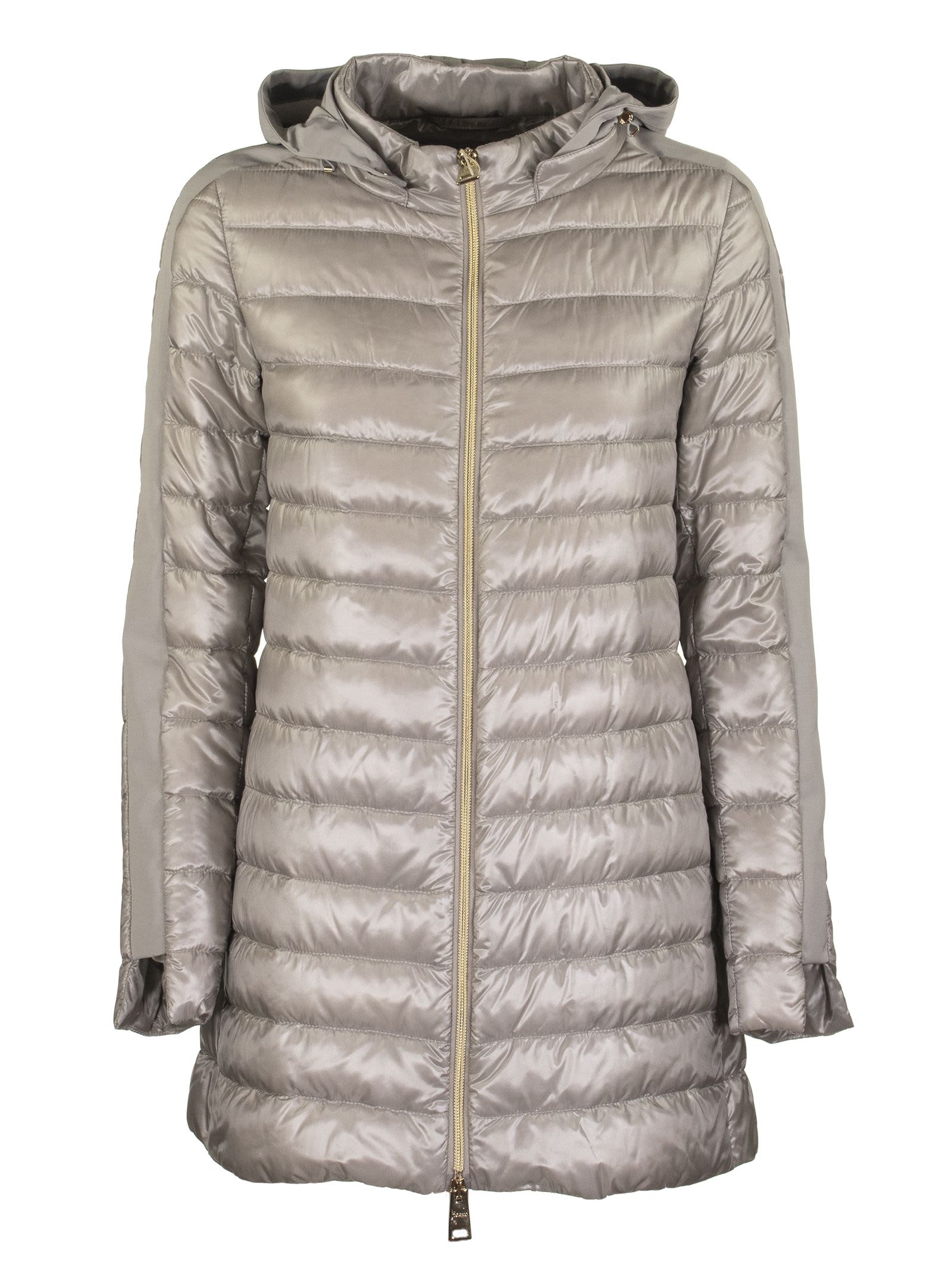 Herno Long-sleeved Down Jacket With Side Band On The Sleeves In Grey
