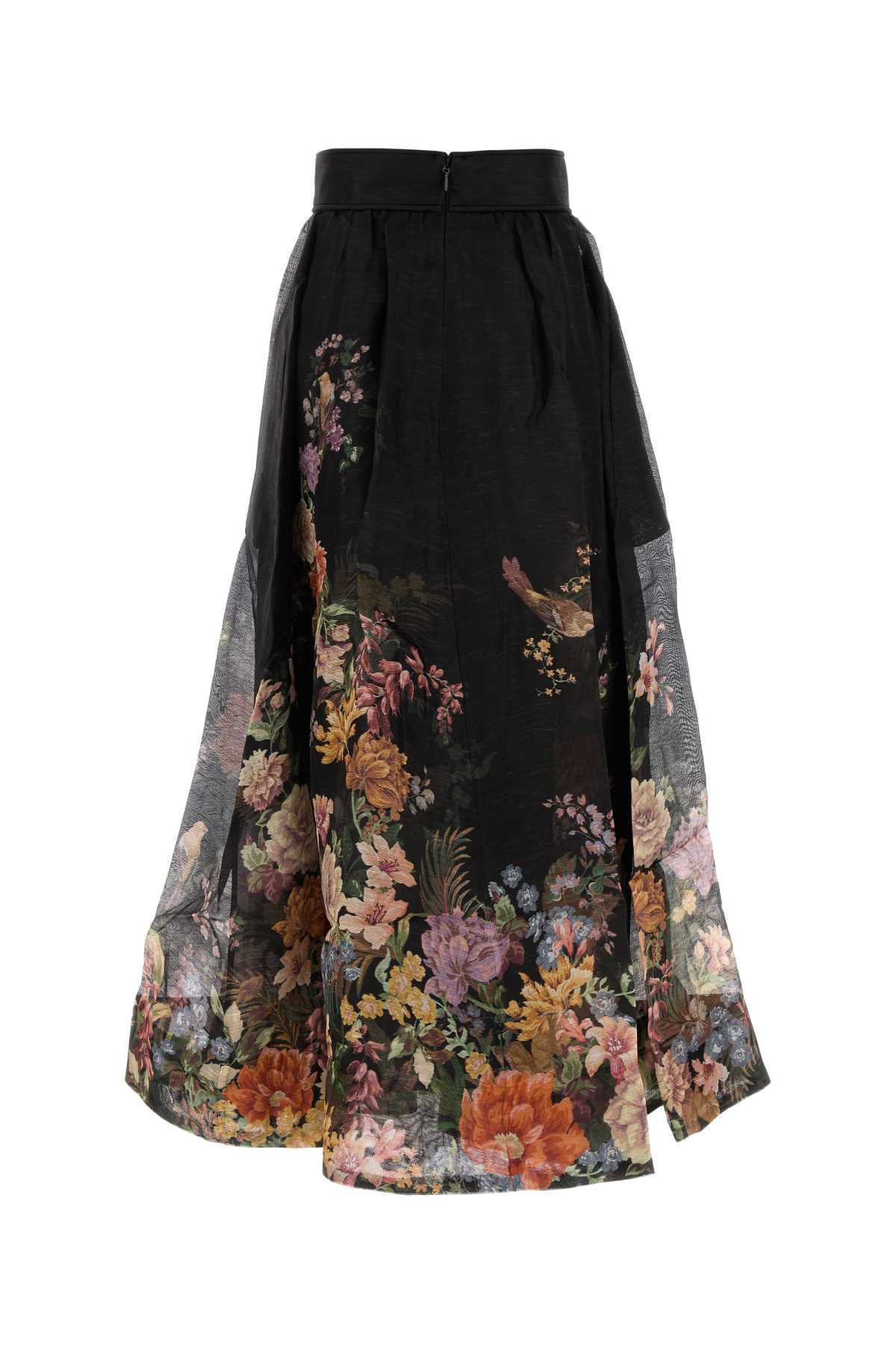 Shop Zimmermann Printed Linen Blend Pavilion Skirt In Blackmultifloral