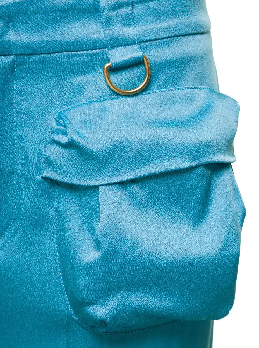 Shop Blumarine Light Blue Cargo Pants With Macro Patch Pockets In Satin Woman