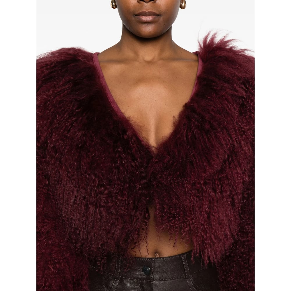 Retroféte Luxe Cropped Fur Jacket In Burgundy