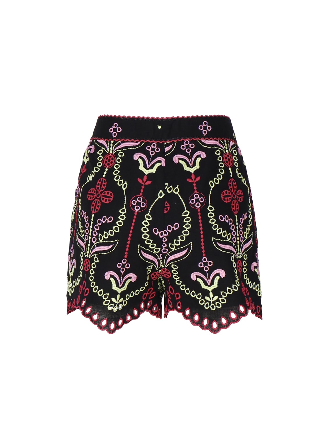 Shop Charo Ruiz Kira Shorts In Cotton And Linen Blend In Black, Pink, Red