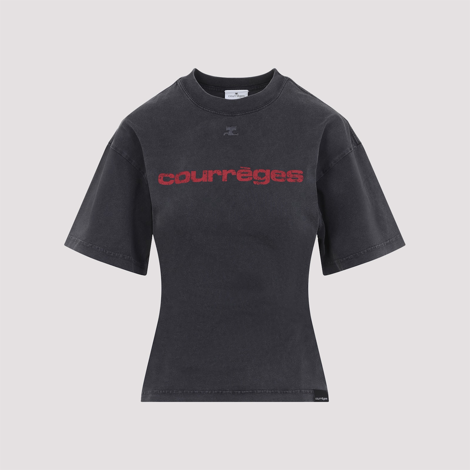 Shop Courrèges Belted Printed T-shirt In Stonewash Grey Ruby