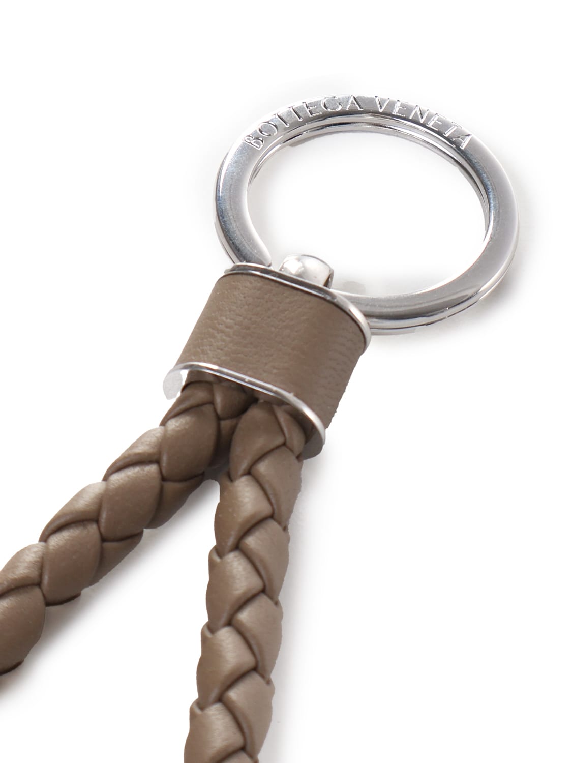 Shop Bottega Veneta Nappa Key Ring With Intreccio Motif In Beige